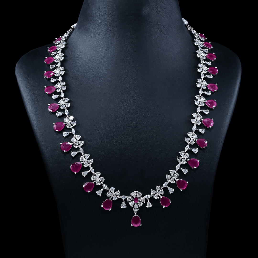 CZ White Rhodium Heavy Necklace Set