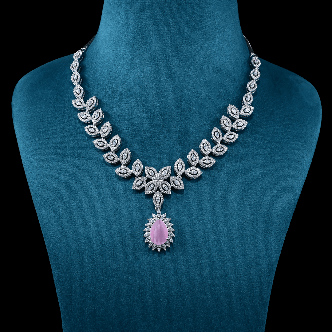 CZ White Rhodium Necklace Set