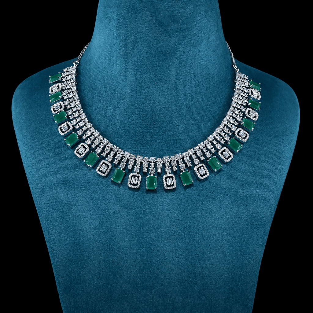 CZ White Rhodium Necklace Set