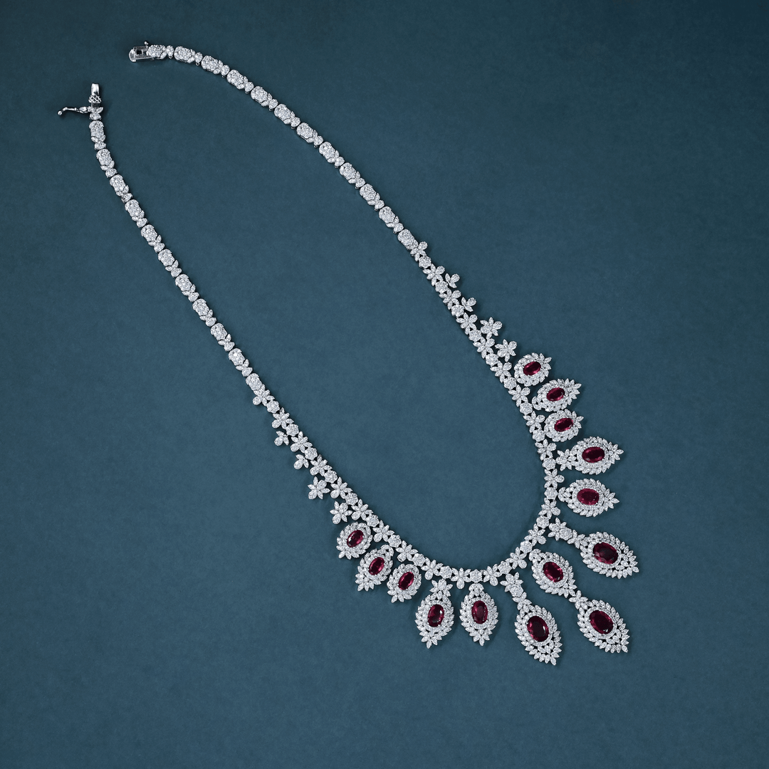 CZ White Rhodium Necklace Set