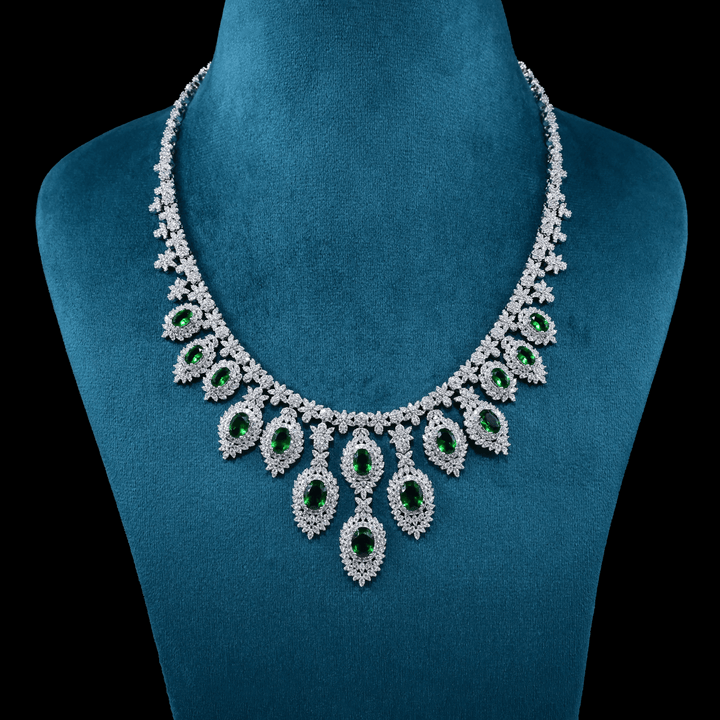 CZ White Rhodium Heavy Necklace Set