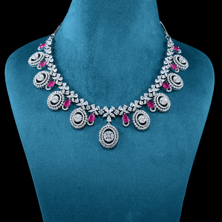 CZ White Rhodium Heavy Necklace Set