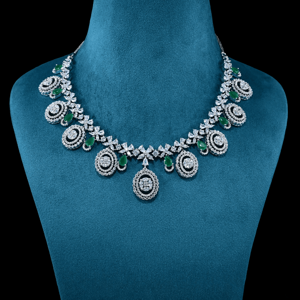 CZ White Rhodium Heavy Necklace Set