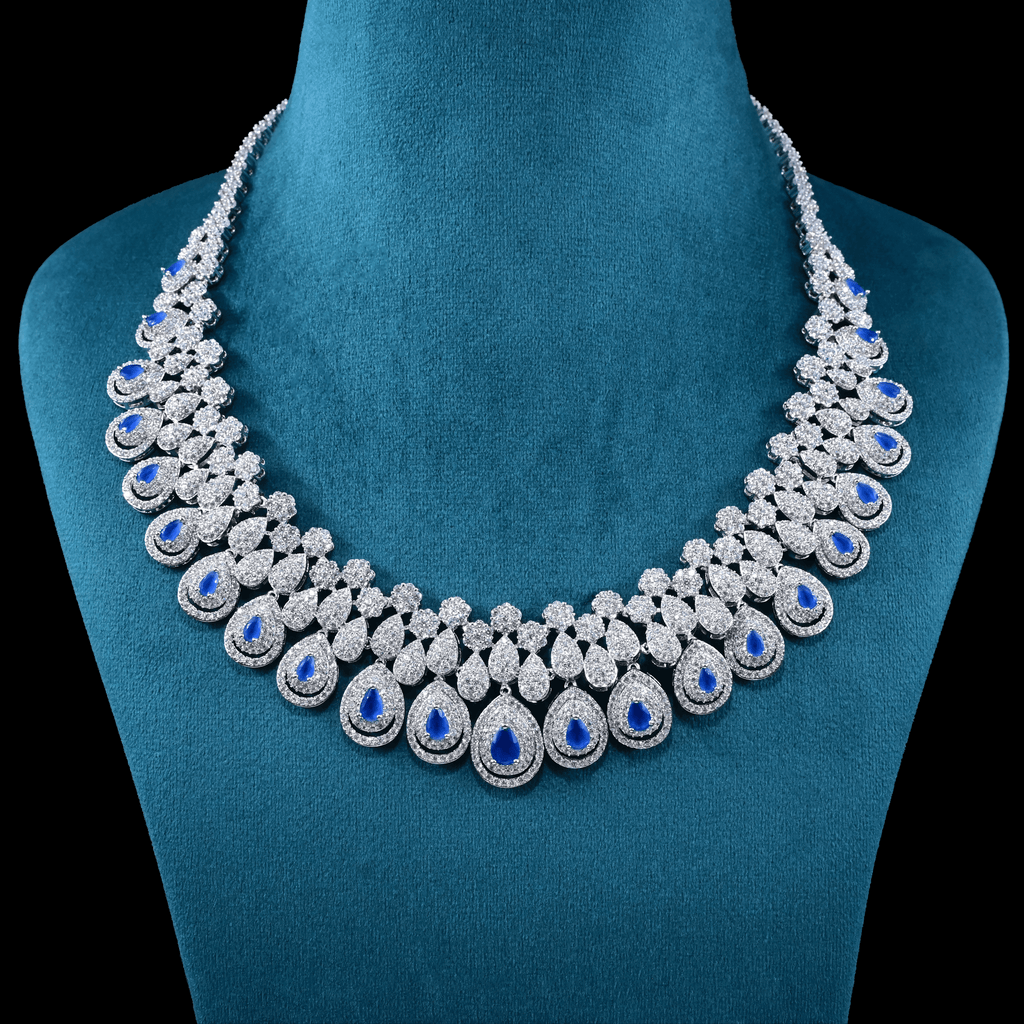 CZ White Rhodium Heavy Necklace Set