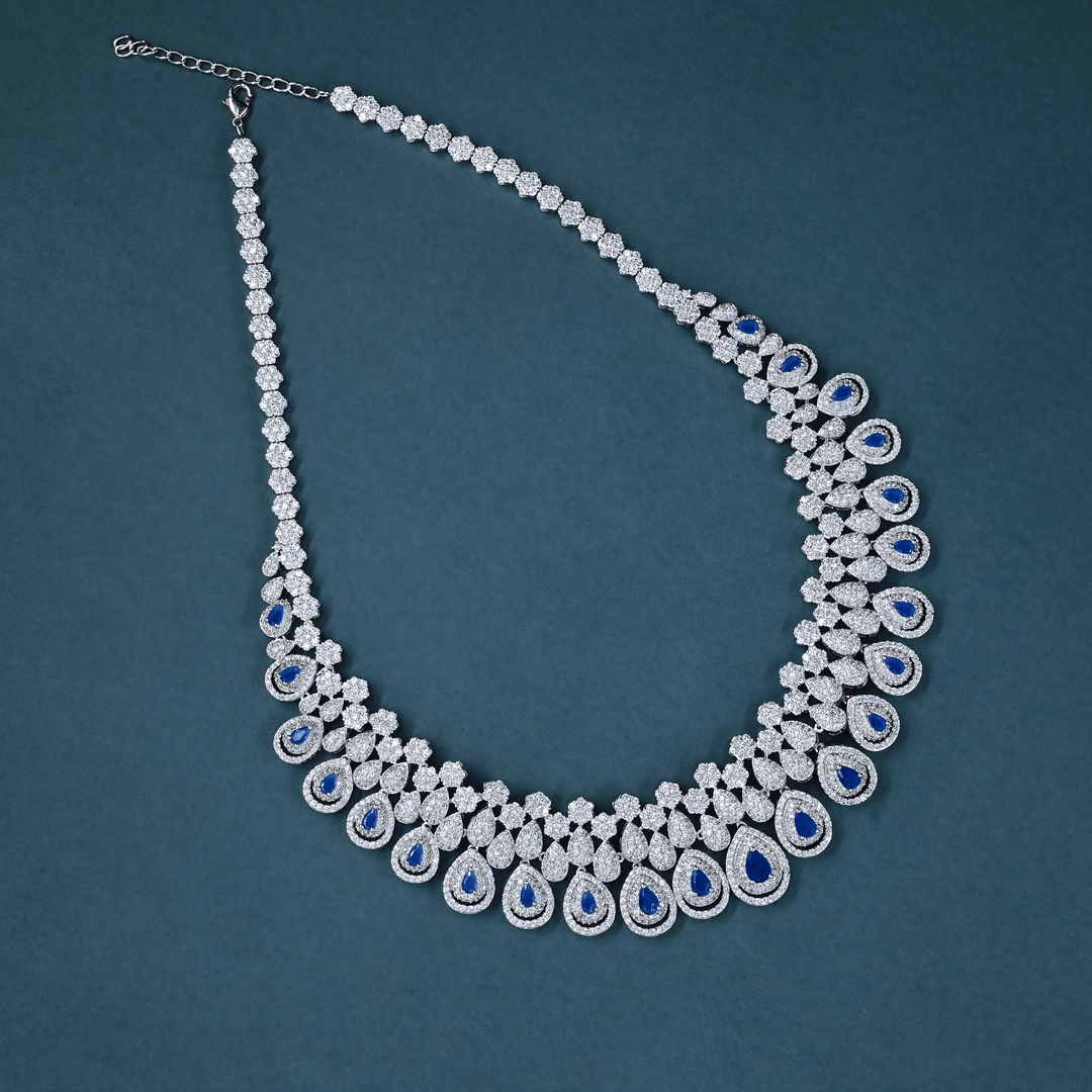 CZ White Rhodium Heavy Necklace Set