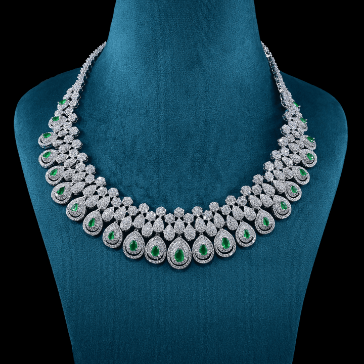 CZ White Rhodium Heavy Necklace Set