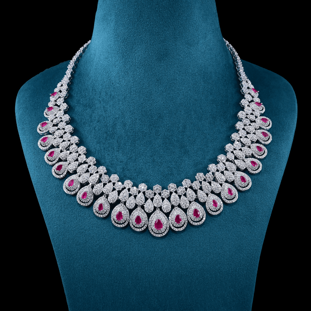 CZ White Rhodium Heavy Necklace Set