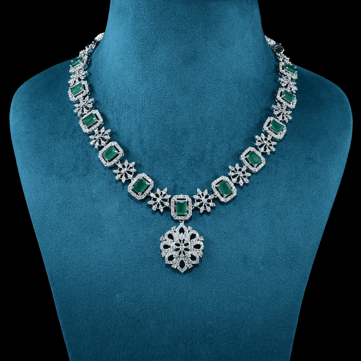 CZ White Rhodium Necklace Set