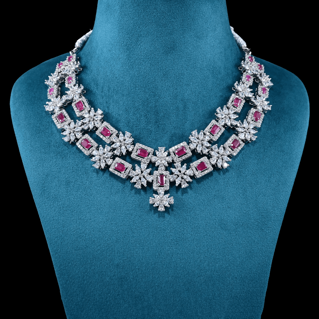 CZ White Rhodium Heavy Necklace Set