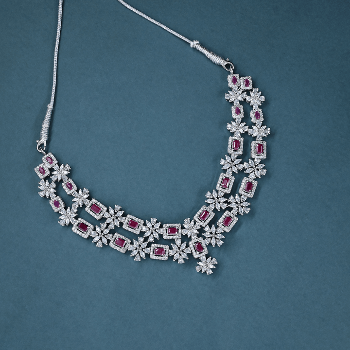 CZ White Rhodium Heavy Necklace Set