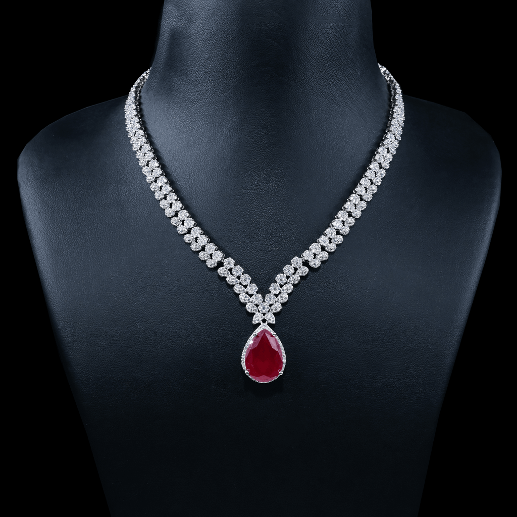 CZ White Rhodium Necklace Set