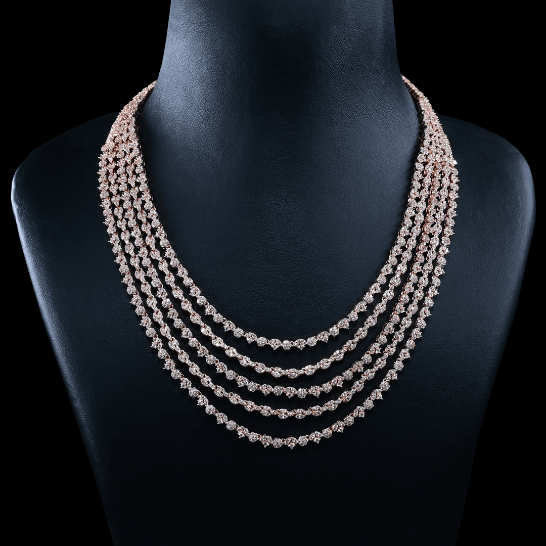 CZ Rose Gold 5-Layered Heavy Necklace Set