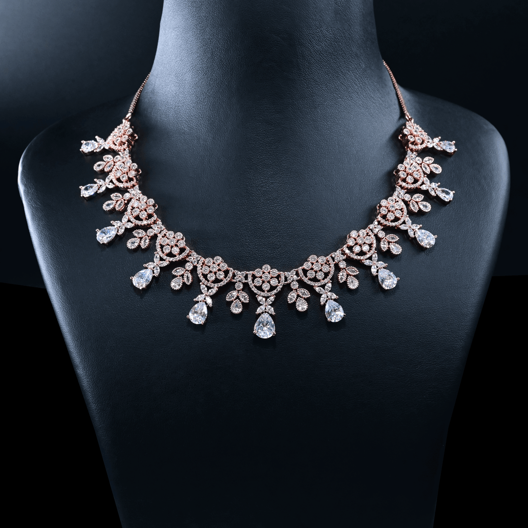 CZ Rose Gold Short Necklace Set