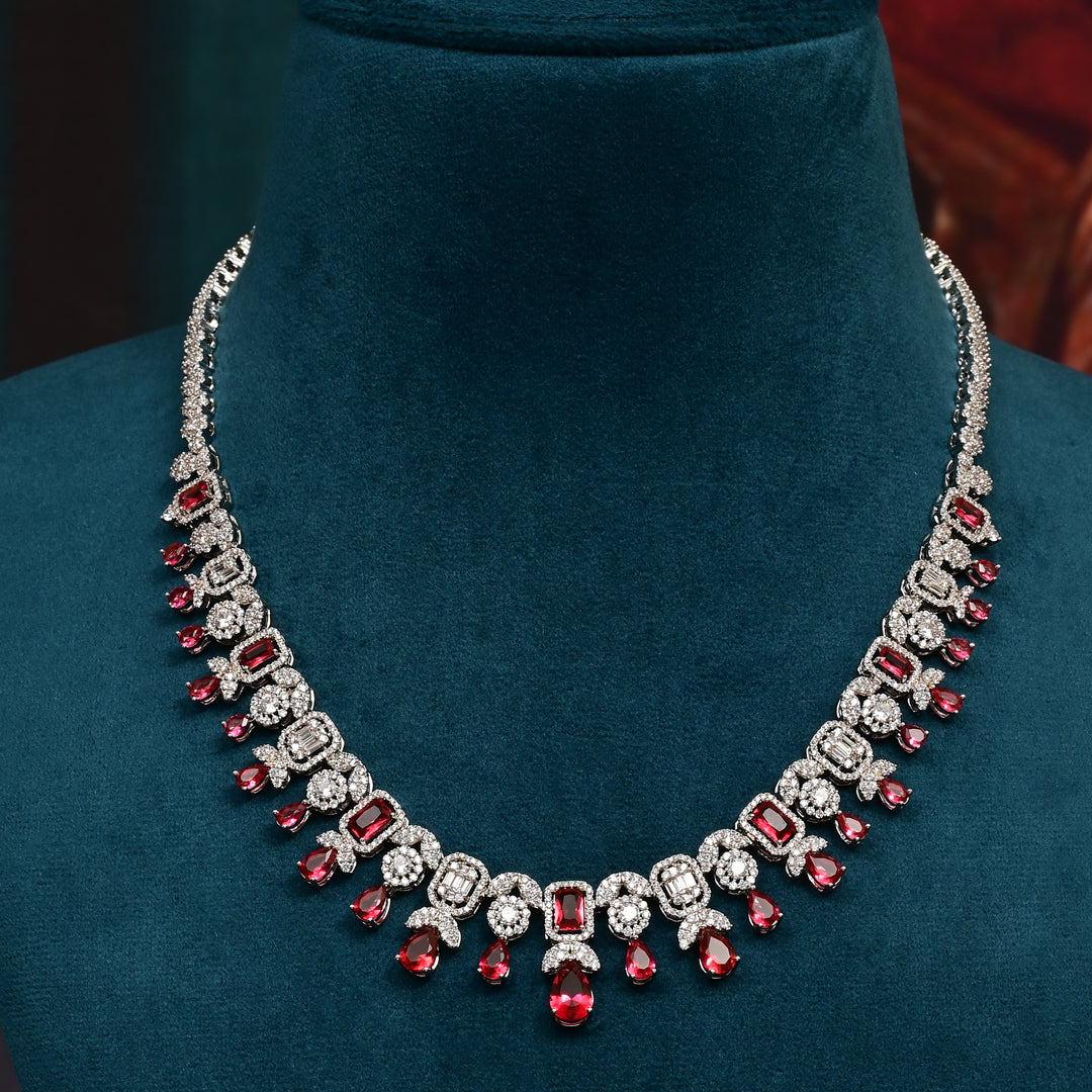 CZ Ruby Necklace Set