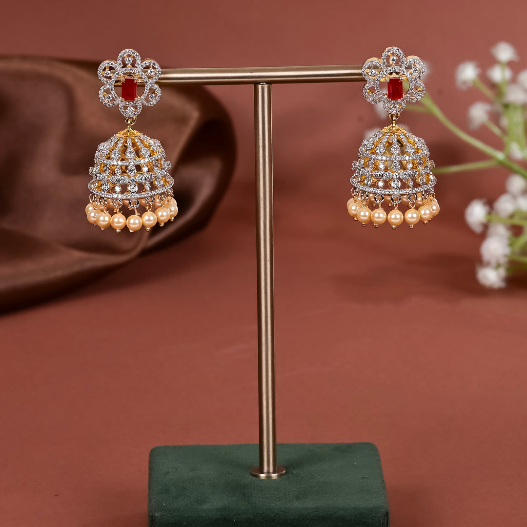 CZ Silver Jhumka Earrings