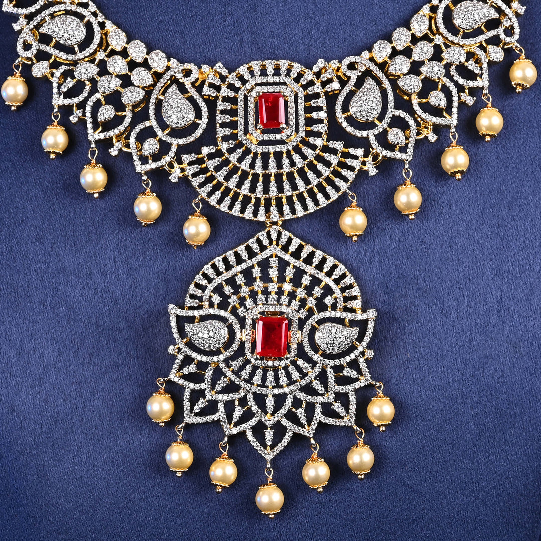 CZ Ruby Silver Necklace