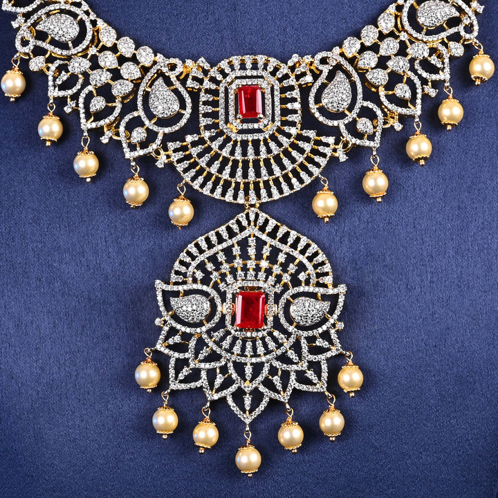 CZ Ruby Silver Necklace