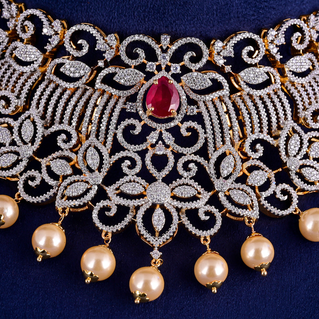 CZ Silver Ruby Choker