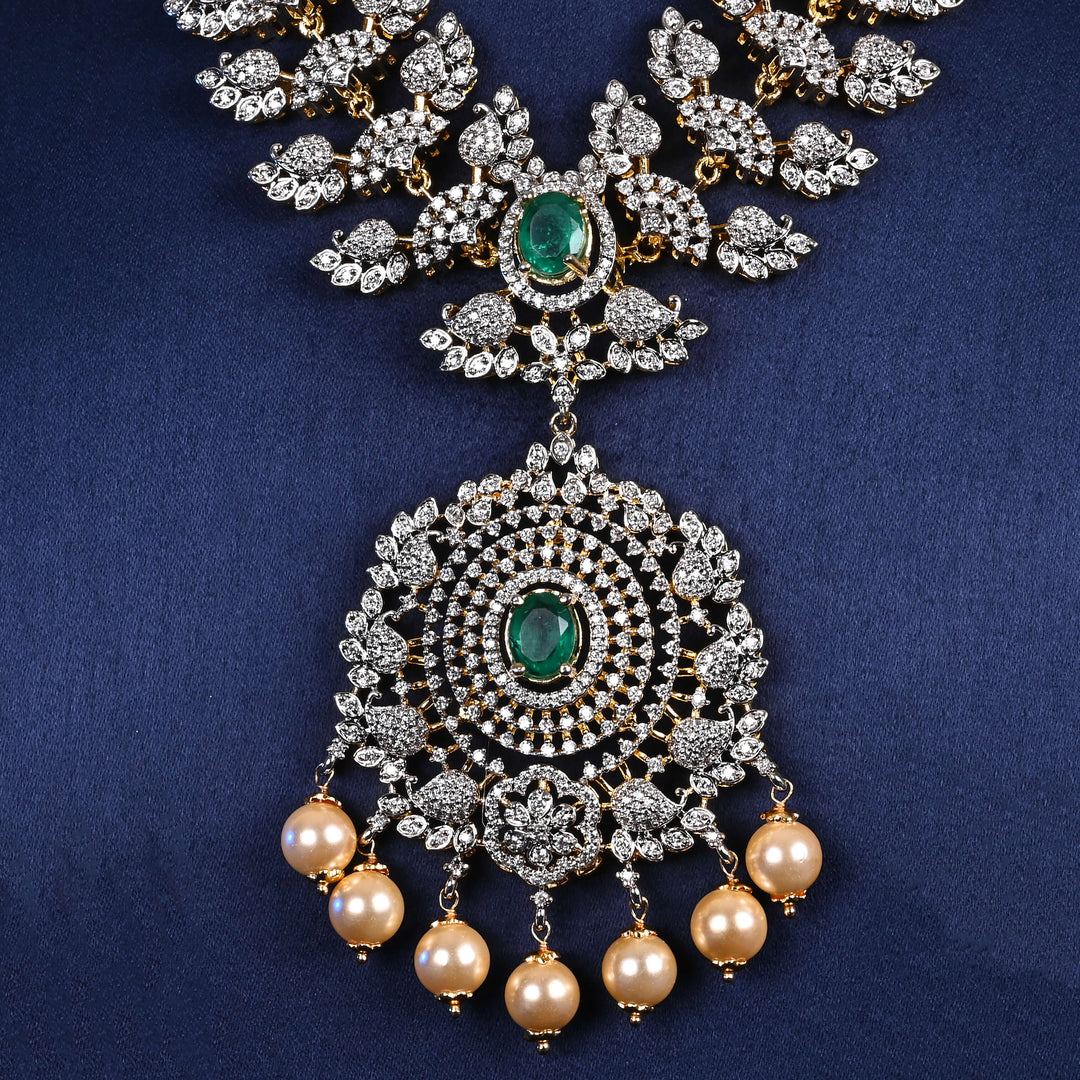 CZ Silver Emerald Necklace Set