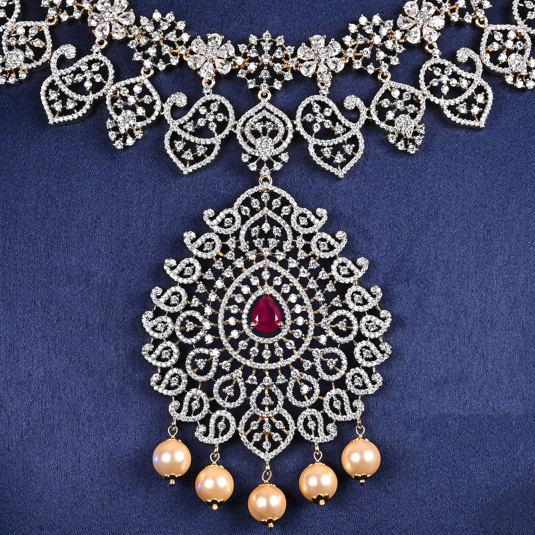 CZ Silver Ruby Necklace