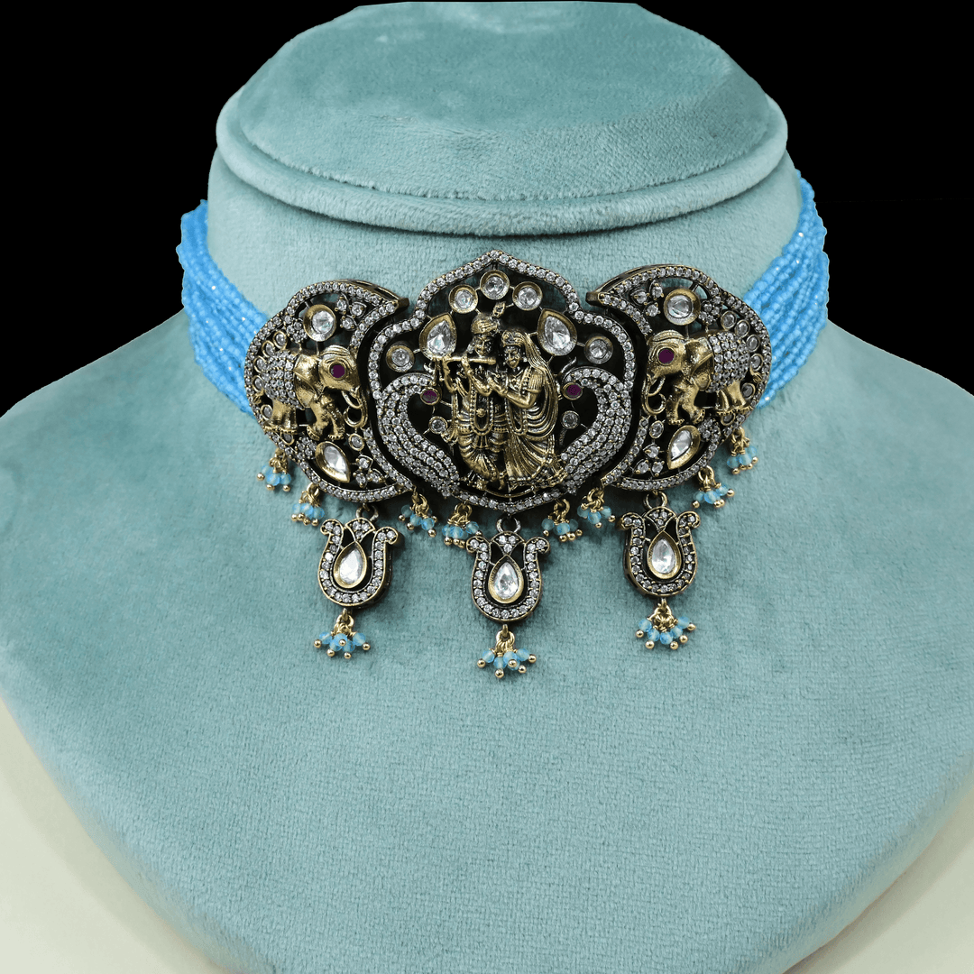 Victorian Radha Krishna Beads Choker Set