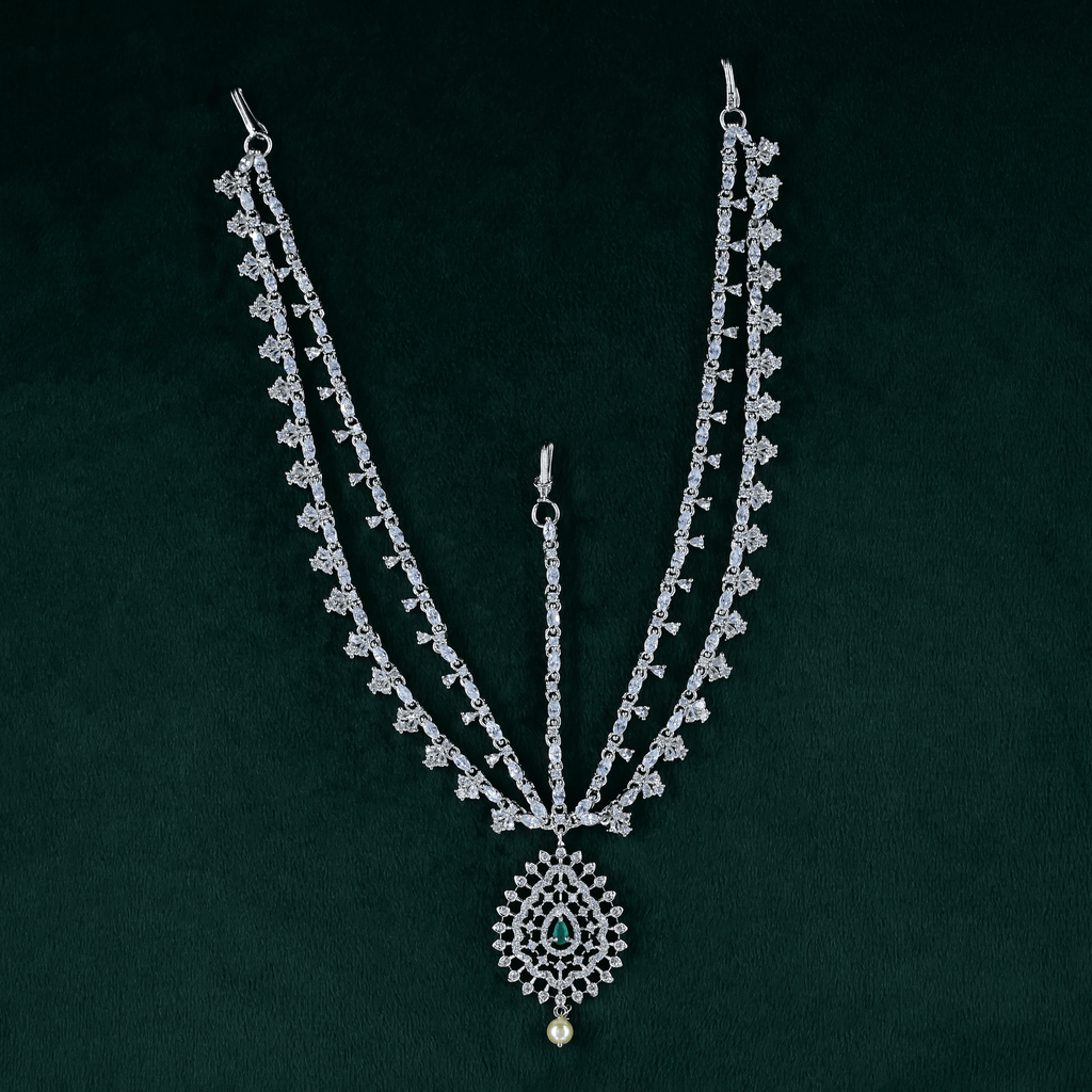 CZ 2-Layered White Rhodium Matha Patti