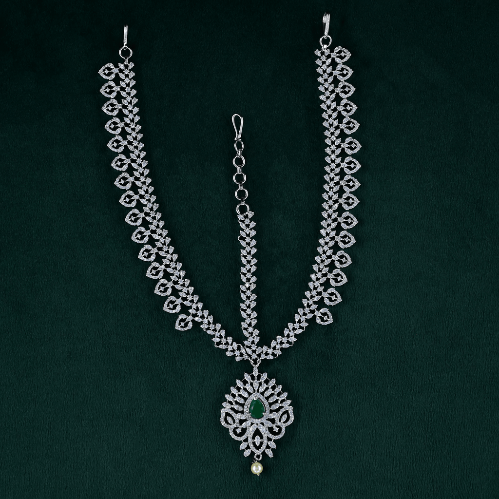 CZ White Rhodium Matha Patti