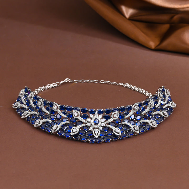 CZ Blue Sapphire Choker Set