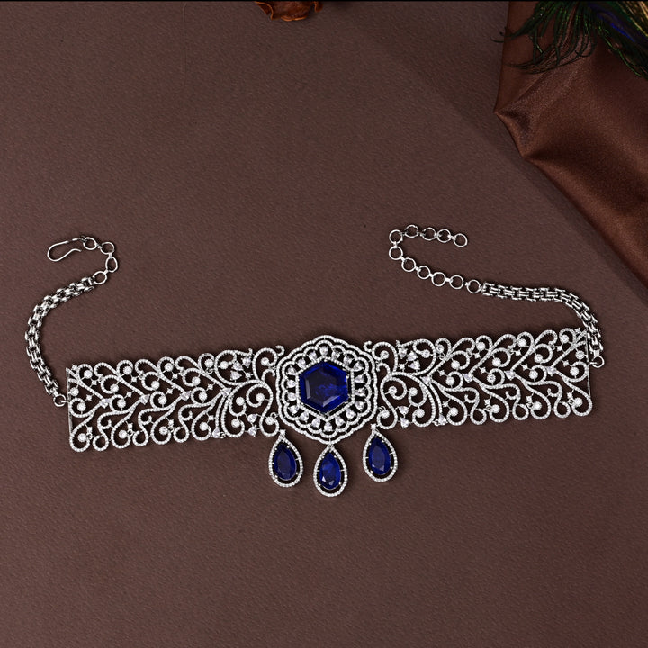 CZ Blue Sapphire Choker Set