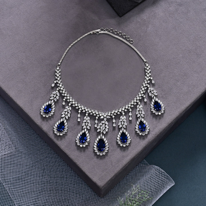 CZ Blue Sapphire Necklace Set