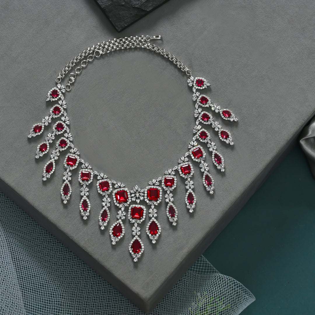 CZ Ruby Exclusive Necklace Set