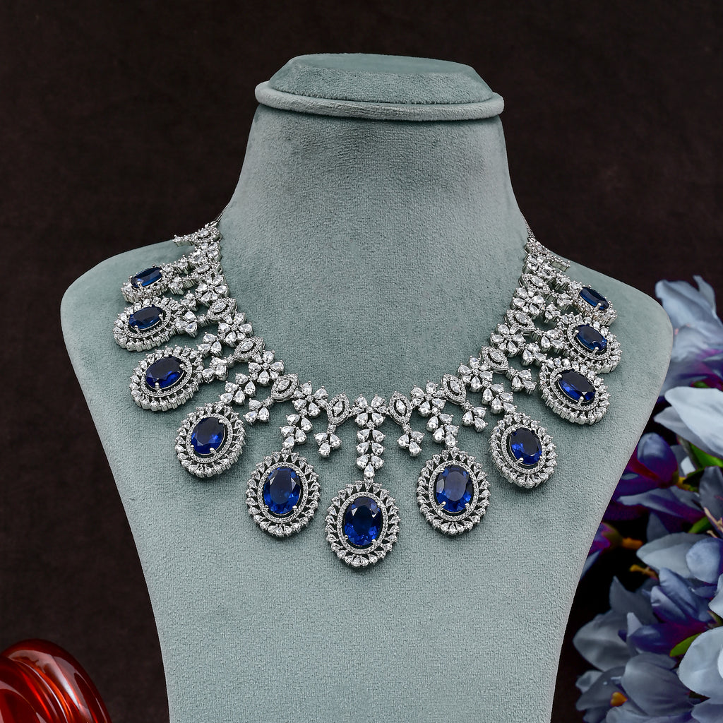 CZ Blue Sapphire Exclusive Necklace Set