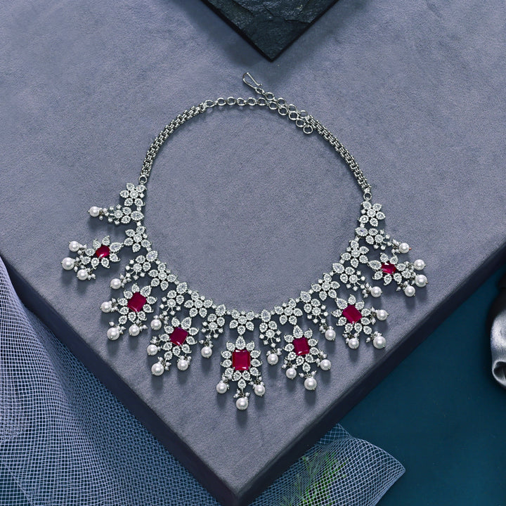 CZ Ruby Necklace Set