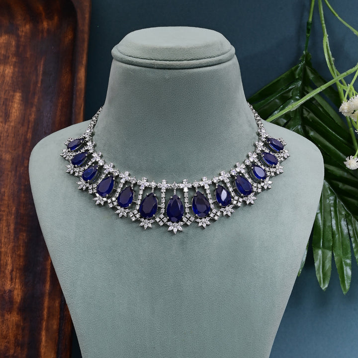 CZ Blue Sapphire Necklace Set