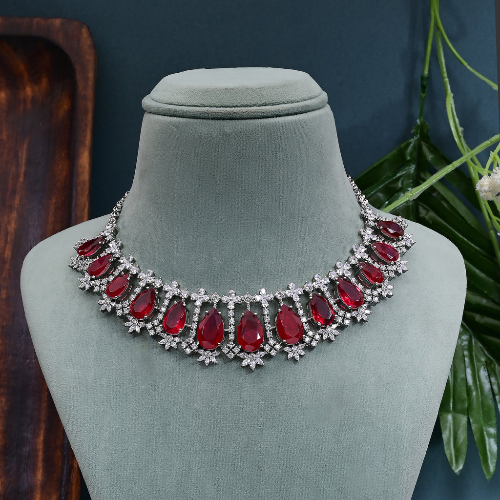 CZ Ruby Necklace Set