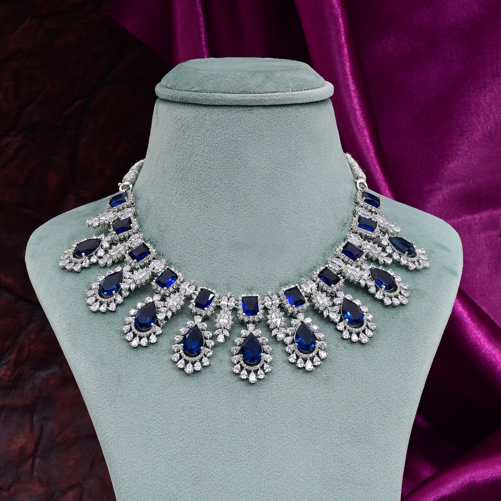 CZ Blue Sapphire Necklace Set