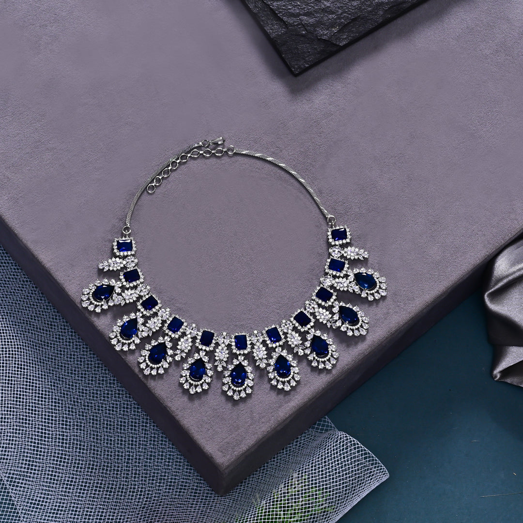 CZ Blue Sapphire Necklace Set