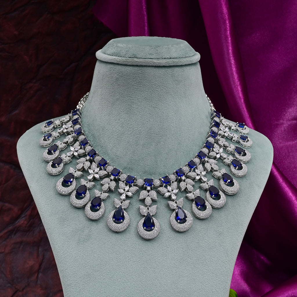 CZ Blue Sapphire Necklace Set