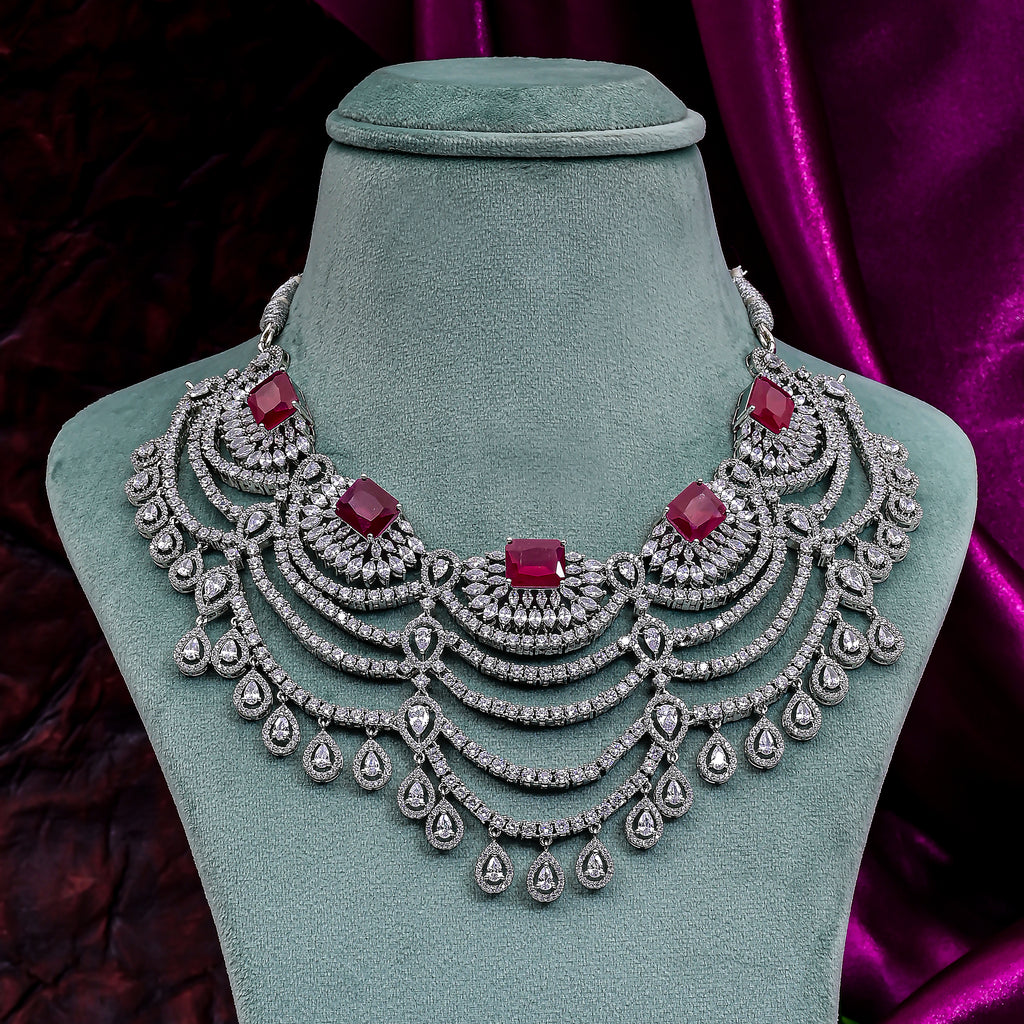 CZ Ruby Necklace Set