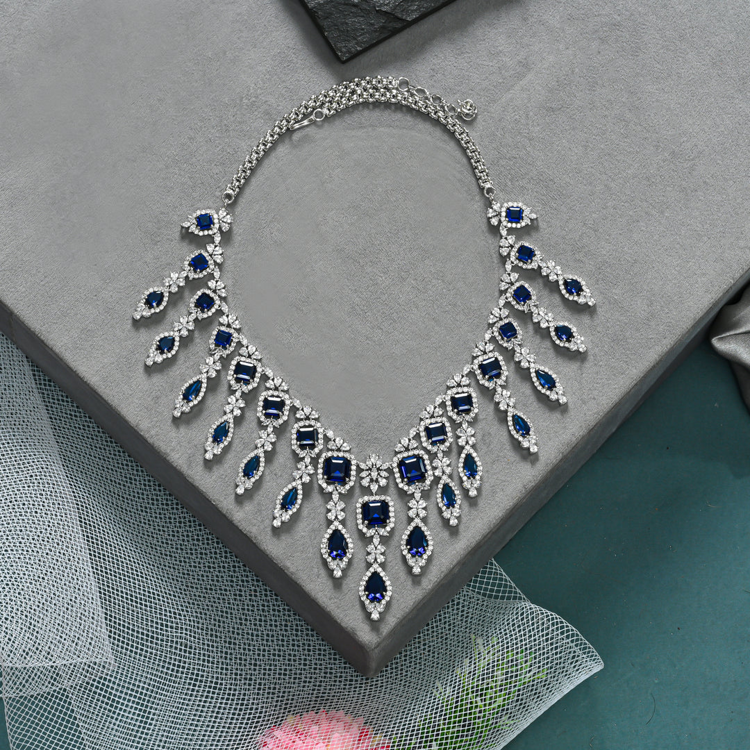 CZ Blue Sapphire Necklace Set