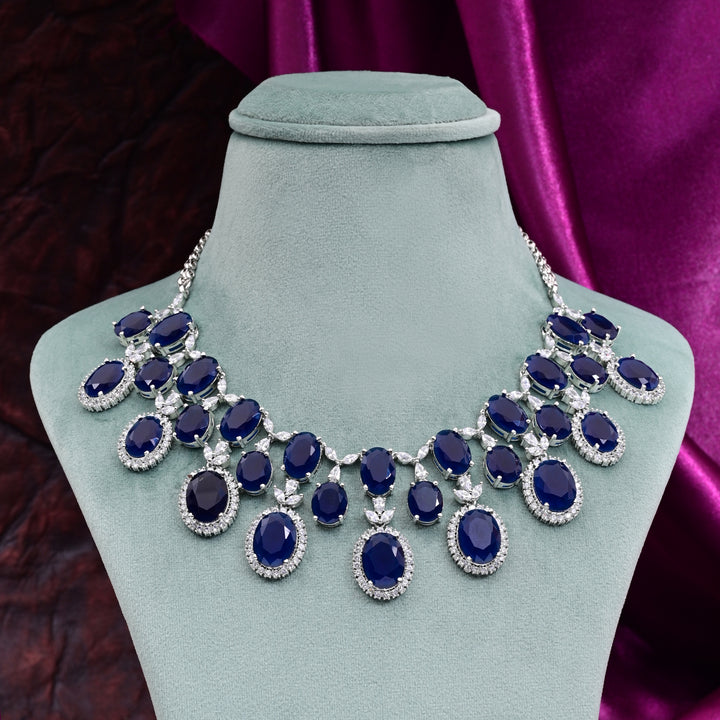 CZ Blue Sapphire Necklace Set