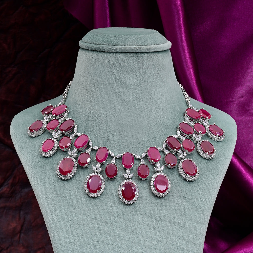 CZ Ruby Necklace Set