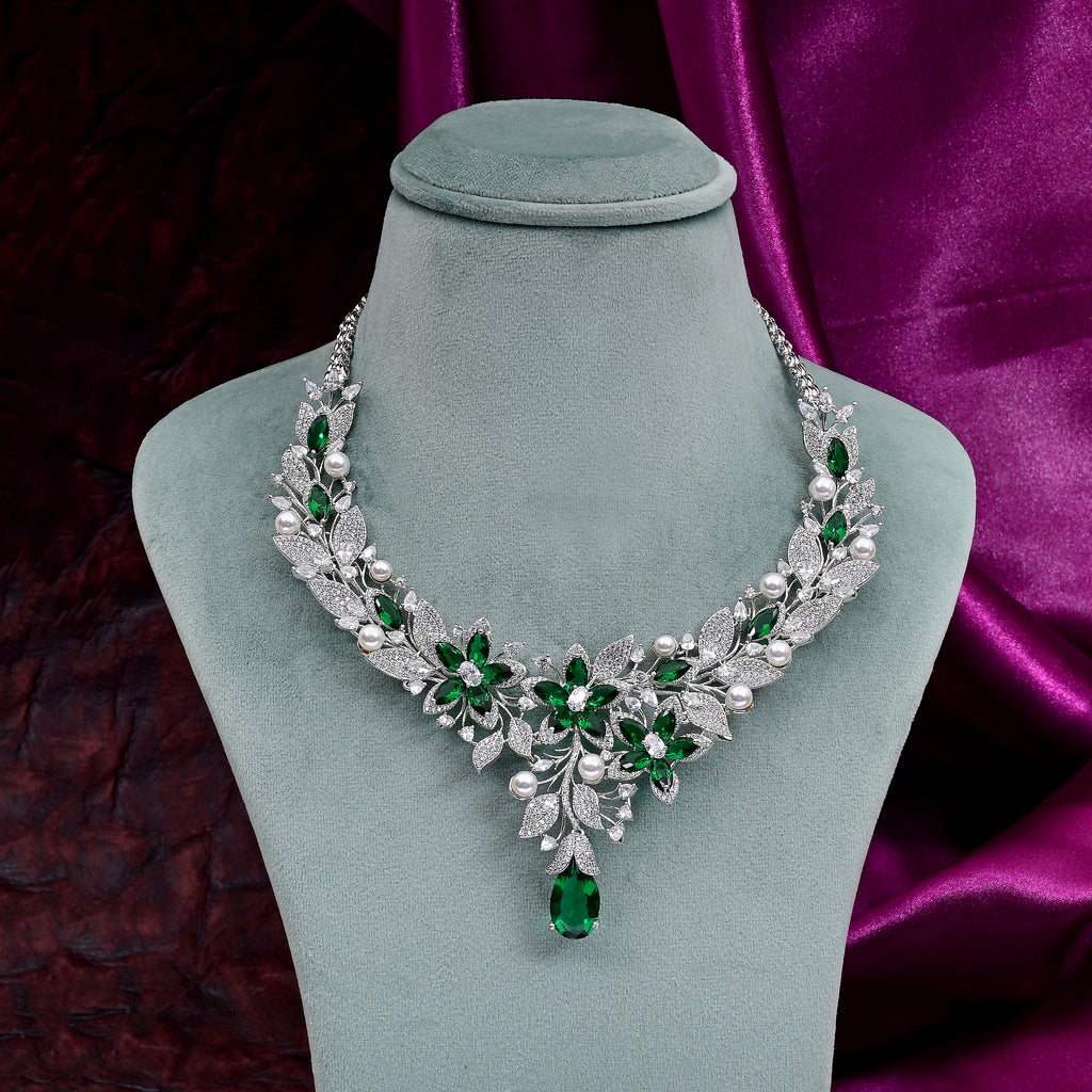 CZ Emerald Designer Necklace Set