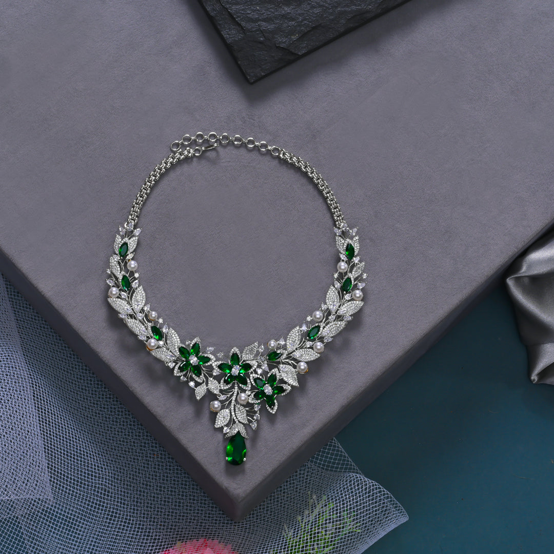 CZ Emerald Designer Necklace Set