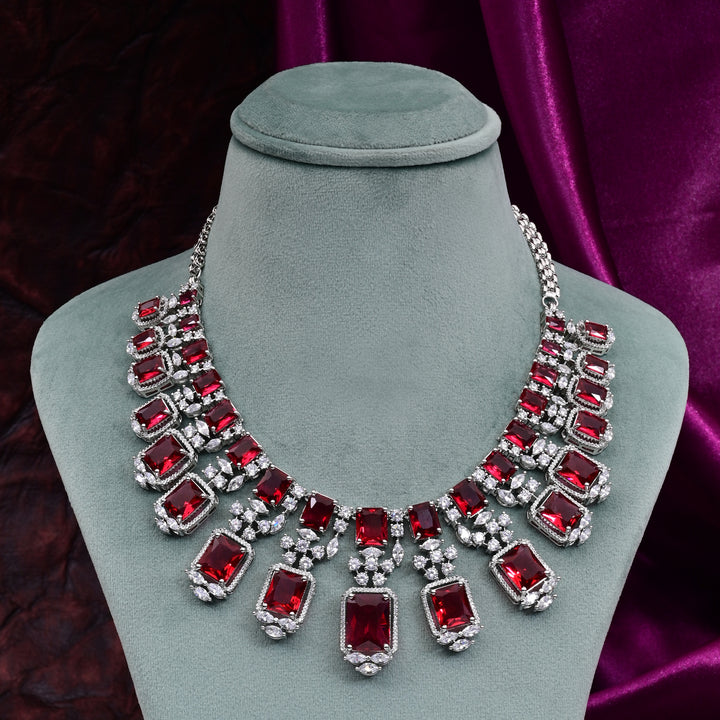 CZ Ruby Necklace Set