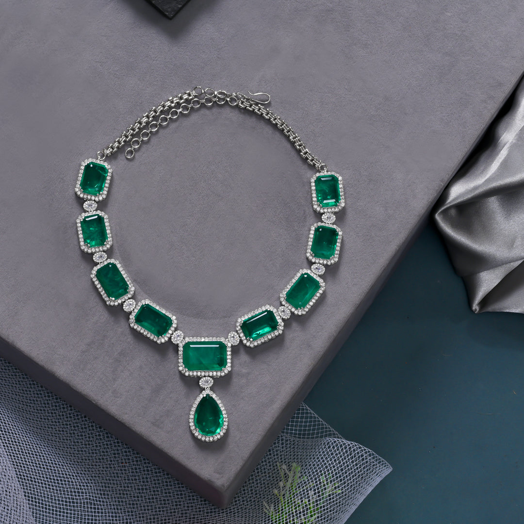 CZ Emerald Necklace Set