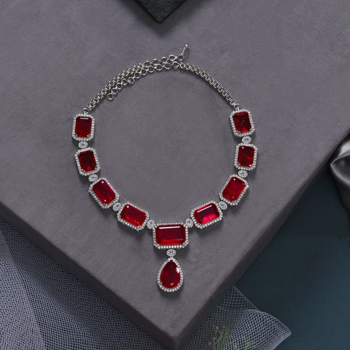 CZ Ruby Necklace Set