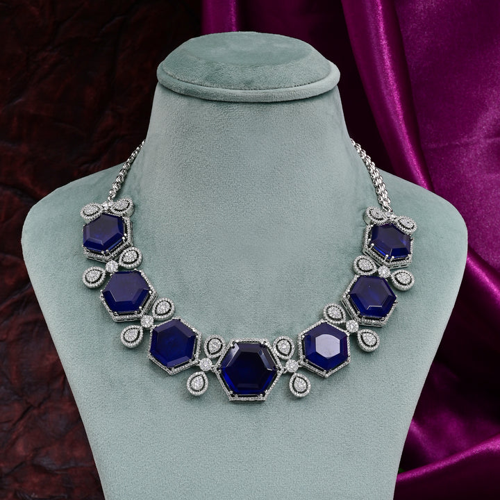 CZ Blue Sapphire Necklace Set