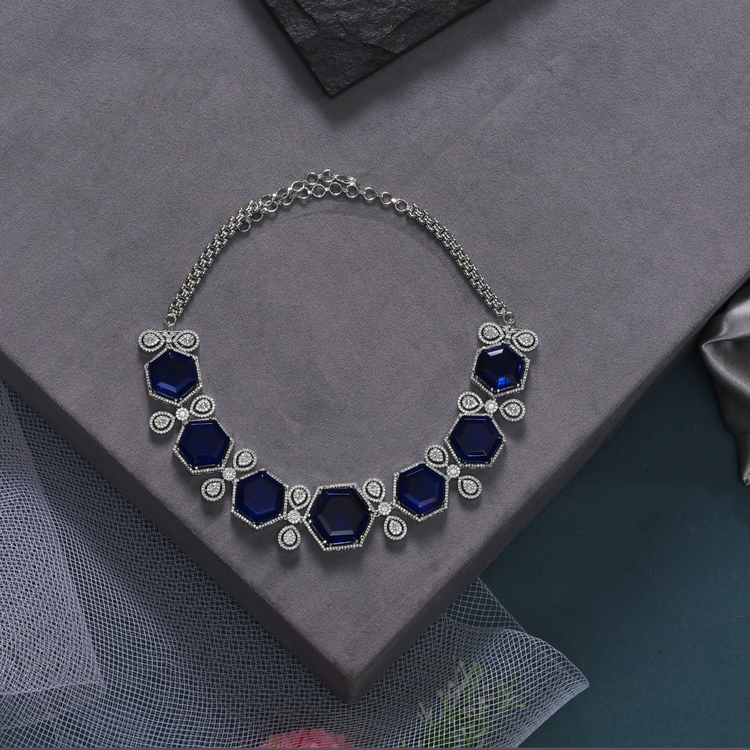 CZ Blue Sapphire Necklace Set