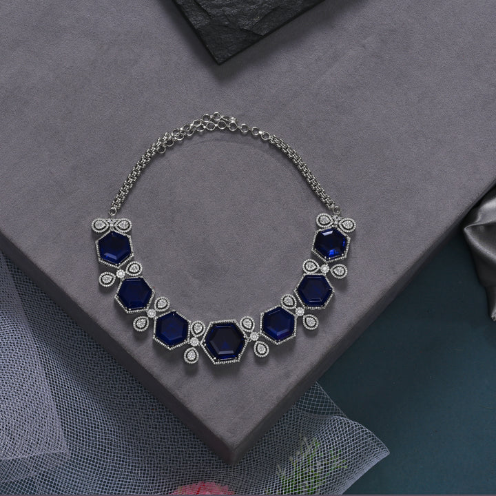 CZ Blue Sapphire Necklace Set